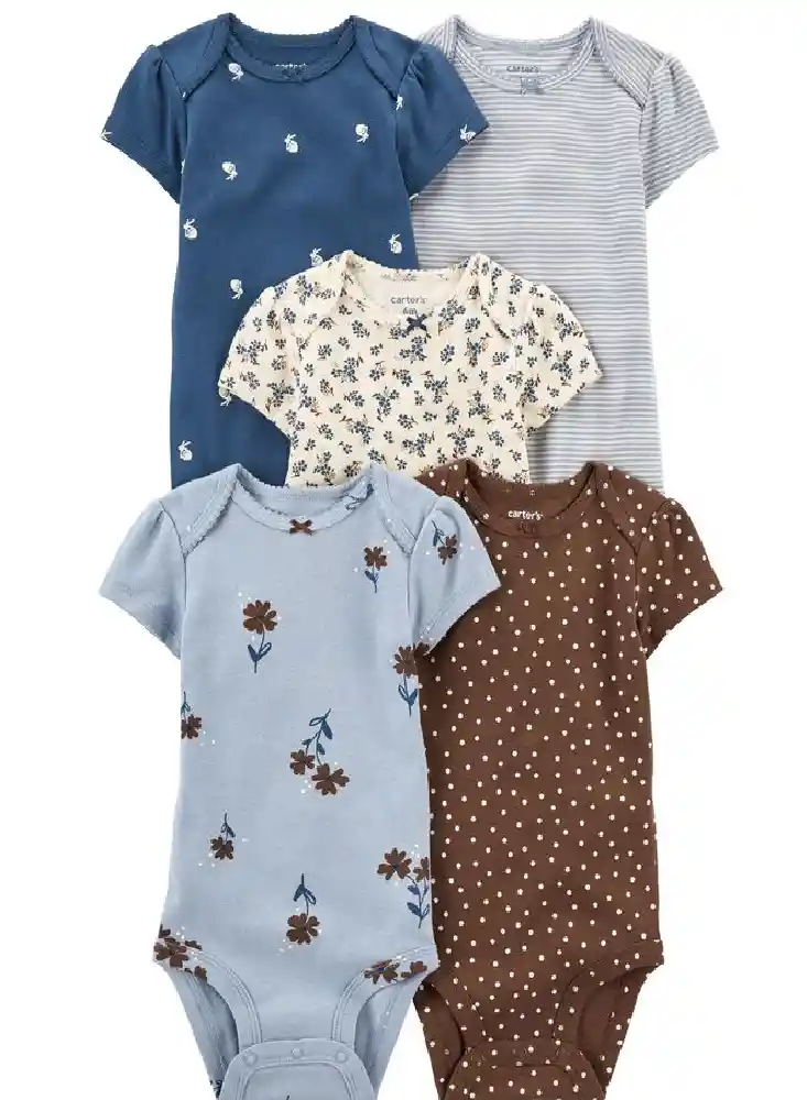 Set Bodys X 5 Florecitas Cafes - 12 Meses