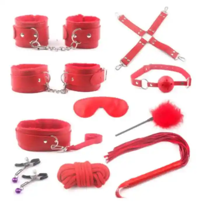 Kit Sado Sadomasoquismo Bondage Bdsm 10 Piezas Rojo