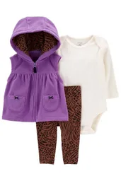 	 Conjunto Chaleco Morado - 18 Meses