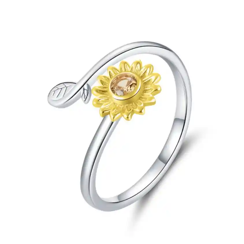 Anillo Para Mujer Ajustable Flor Girasol En Plata 925