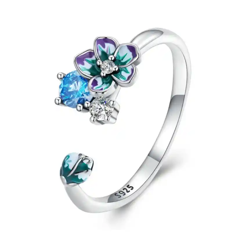 Anillo Para Mujer Ajustable Flor Silvestre En Plata 925