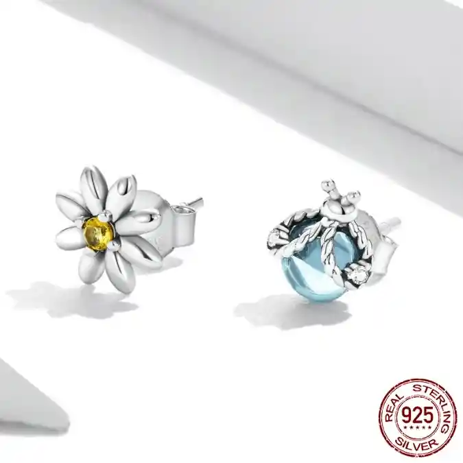 Aretes Topos Margarita Y Mariquita Para Mujer En Plata 925