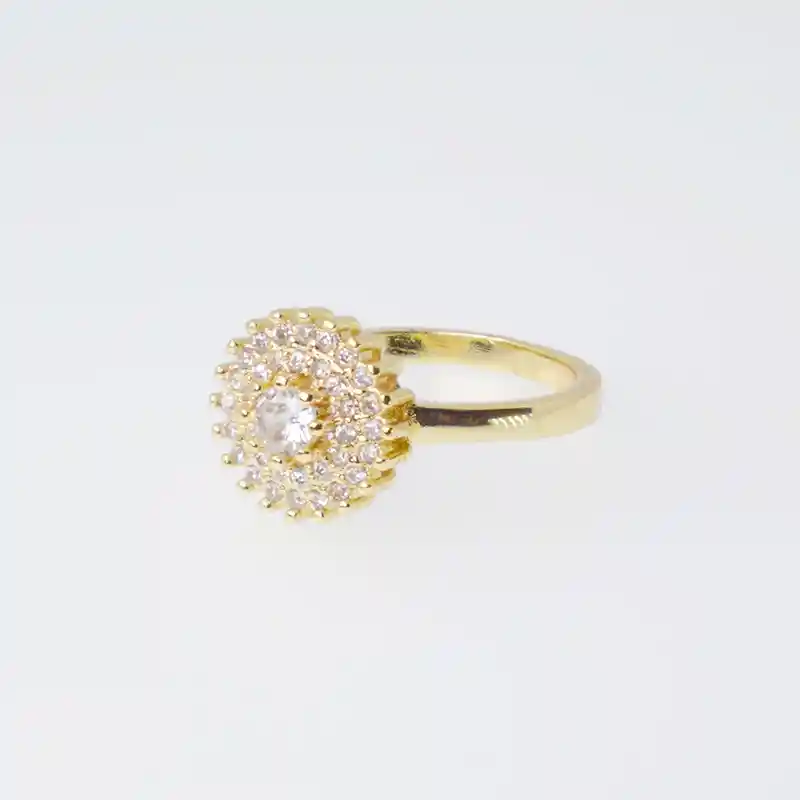 Anillo Concéntrico Con Zircones - Baño Oro 18k