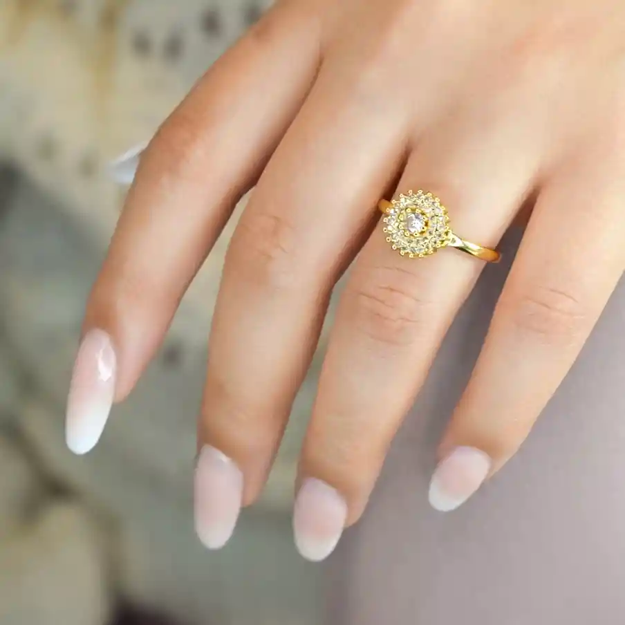 Anillo Concéntrico Con Zircones - Baño Oro 18k