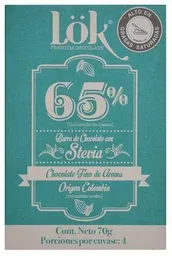 Barra De Chocolate Lok 65% Cacao Con Stevia 70g Chocolatina