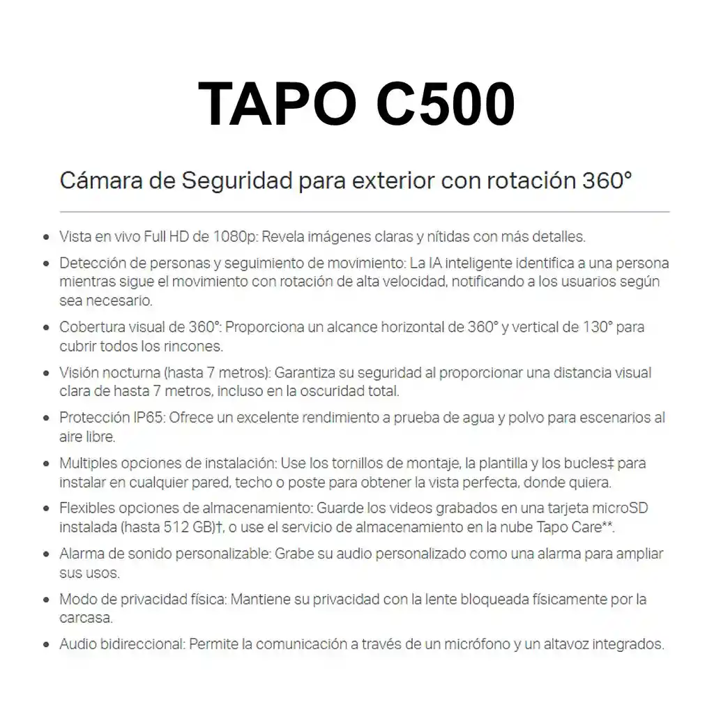 Cámara Ip Wifi Exterior Robótica Full Hd Tp-link Tapo C500