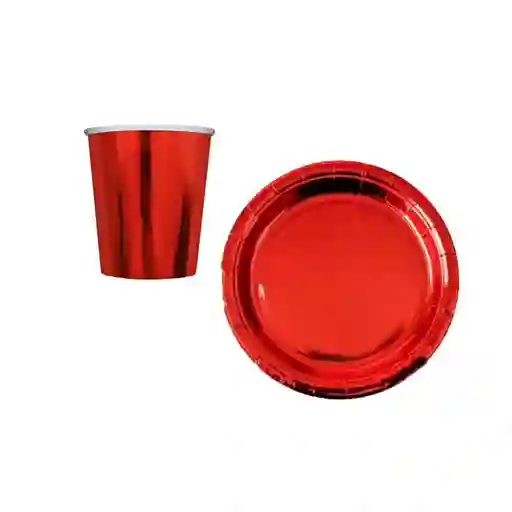 Kit Vasos Platos Desechables Rojos X 10 Navidad