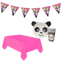 Kit Decoración Fiesta Panda Platos Vasos Mantel Y Banderin Cumpleaños