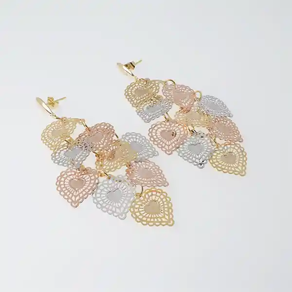 Aretes Hoja De Corazones Gratis Dije - Tono Tres Oros - Baño Oro 18k