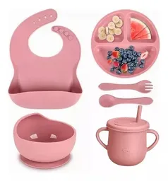 Set De Vajilla Silicona Para Bebés Platos Babero Y Cubiertos