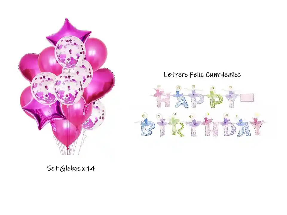 Kit Banderín Happy Birthday Balet Y Globos Reflex