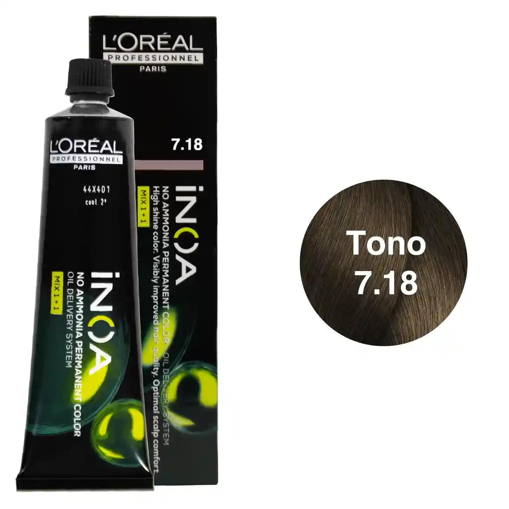 Tinte Inoa Tono 7.18 Rubio Cenizo Moka 60ml