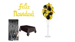 Kit Navideño Globo Guirnala Feliz Navidad + Mantel Y Cortina + Base Con Globos Confeti