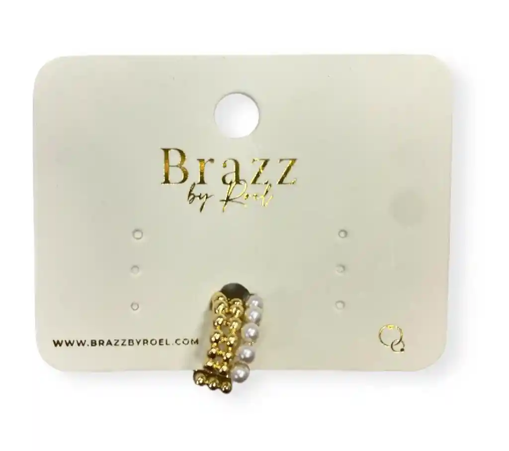 Arete Earcuff Dorado Bolas Con Perlas Blancas Rodio