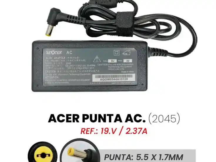 ⭐cargador Homologado, Para Portátiles Acer 19v, 2.37a Punta Amarilla ⭐
