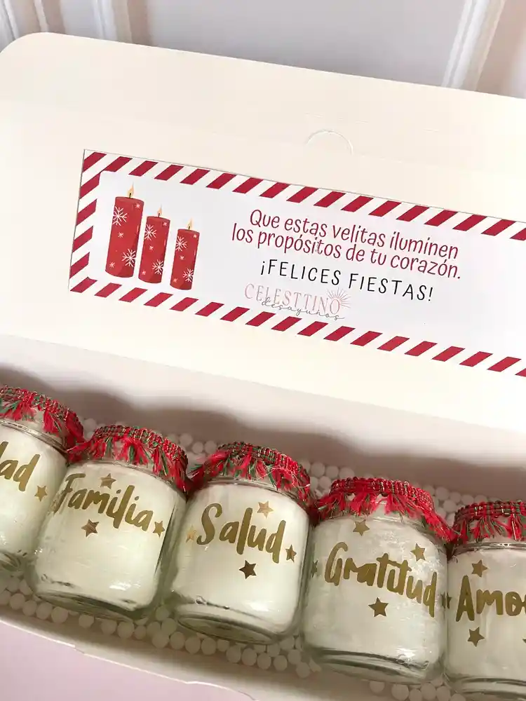 Cajita X 5 Velas Con Proposito Navideñas