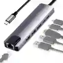 Adaptador Hub Usb Tipo C 6 En 1 Para Internet Red 4k Hdmi - 1113571