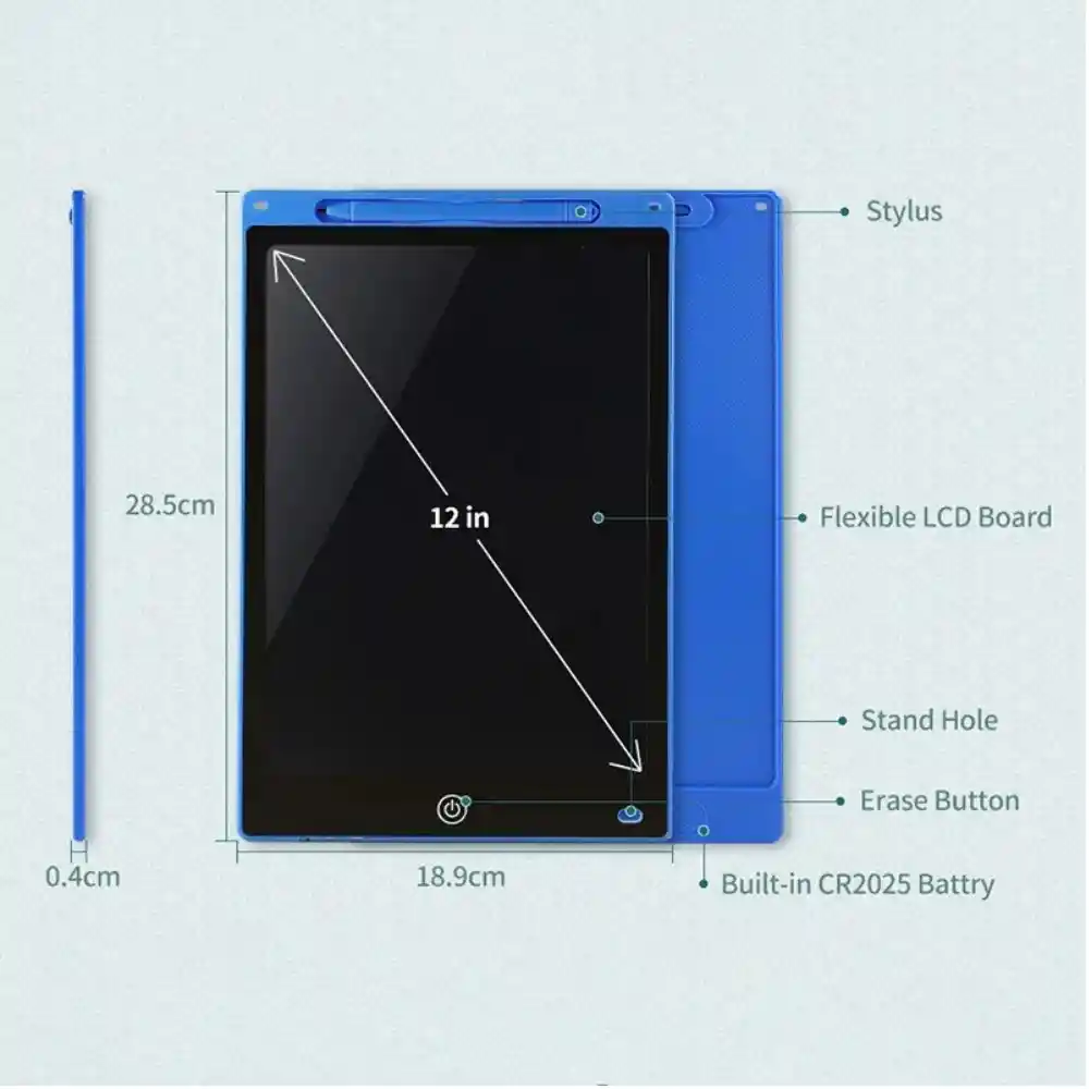 Tableta De Dibujos Para Niños Lcd De 12 Pulgadas | Didáctica | Azul