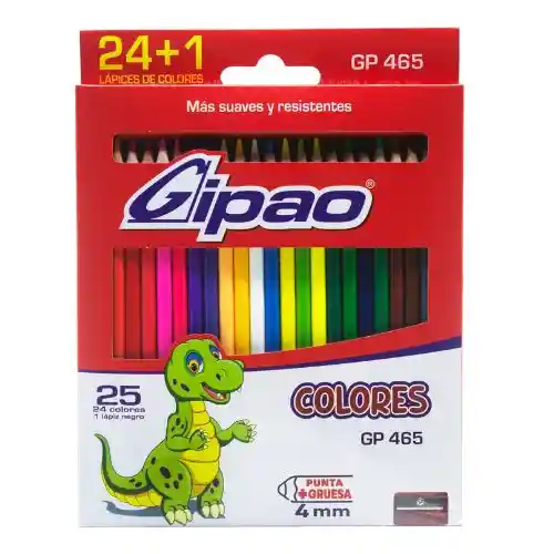 Gipao Caja De Colores Unipunta De 4mm X 24 Lapices + Lapiz Negro