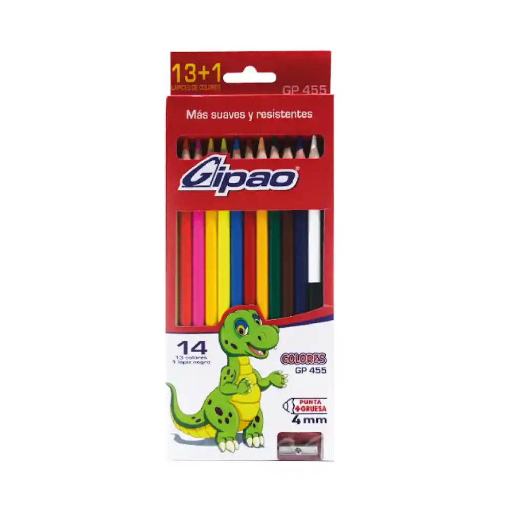 Gipao Caja De Colores Unipunta De 4mm X 13 Lapices + Lapiz Neon