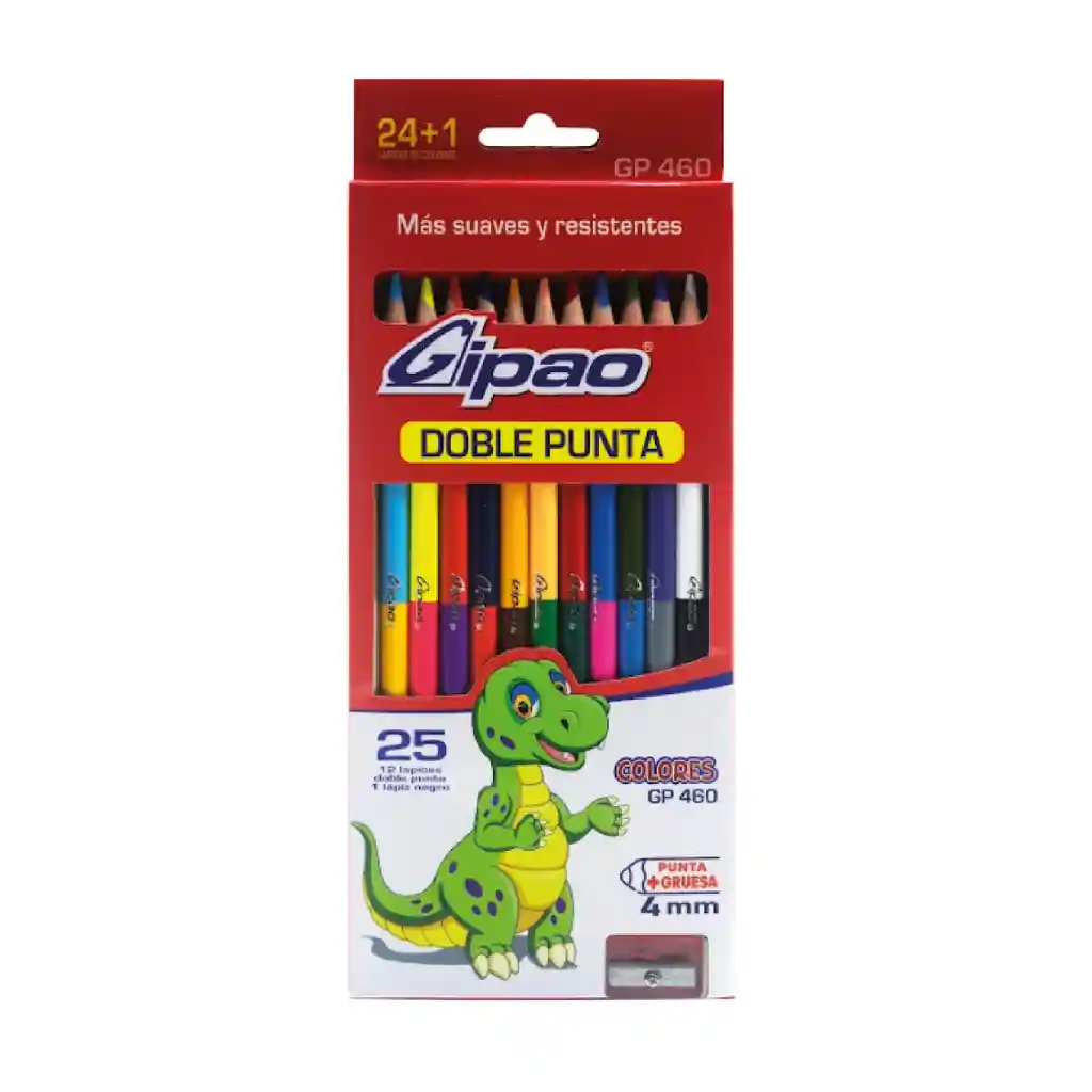 Gipao Caja De Colores Doble Punta De 4mm X 12 Lapices Doble Punta + Lapiz Neon