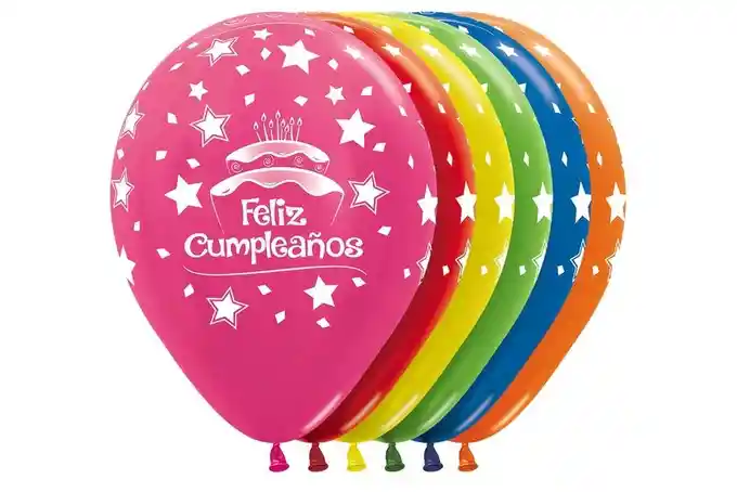 Globo Bomba R-12 Metal Surtido Feliz Cumpleaños Torta X 50
