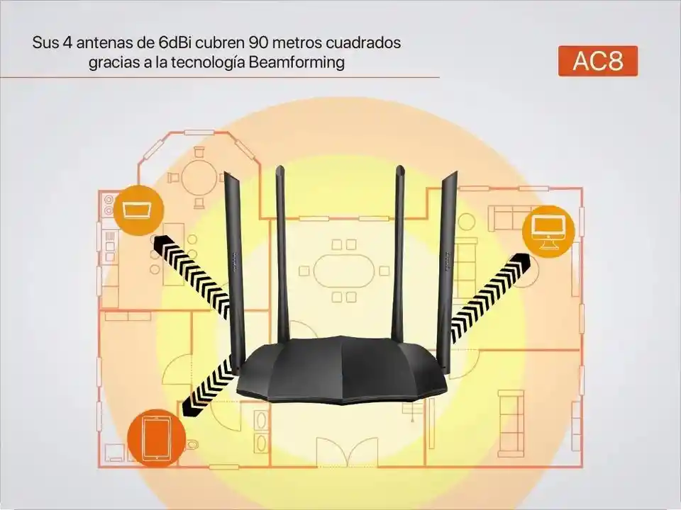 Router, Wisp, Access Point, Repetidor Tenda Ac8 Negro 100v/240v Internet En Toda La Casa 3 Pisos