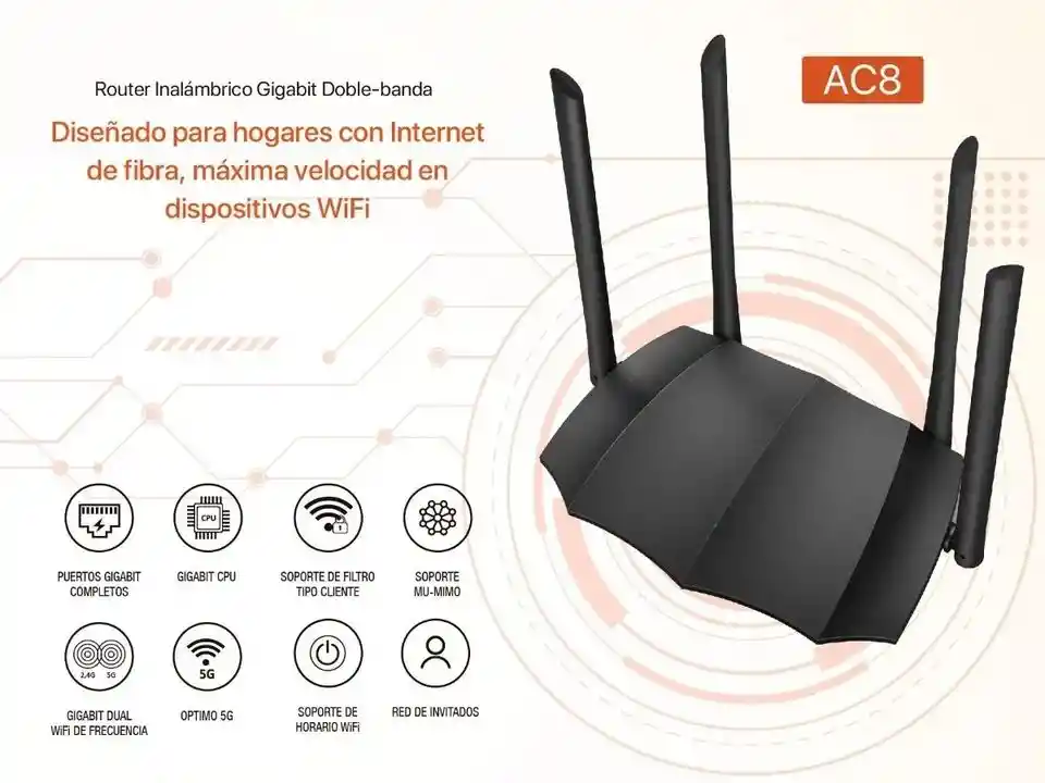 Router, Wisp, Access Point, Repetidor Tenda Ac8 Negro 100v/240v Internet En Toda La Casa 3 Pisos