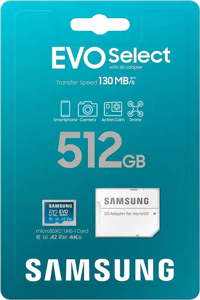 Tarjeta De Memoria Samsung Evo Select 512 Gb Compatible Con Nintendo Switch Hasta 130 Mb/s