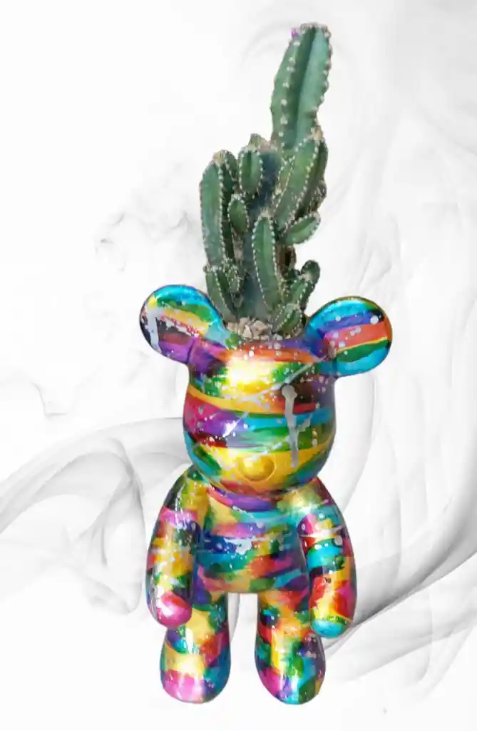 Planta Cactus En Matera De Ceramica Diseño Oso De Colores