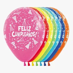 Bomba Globo Biodegradable De Latex Feliz Cumpleaños Con Gorritos Colores Surtidos R12