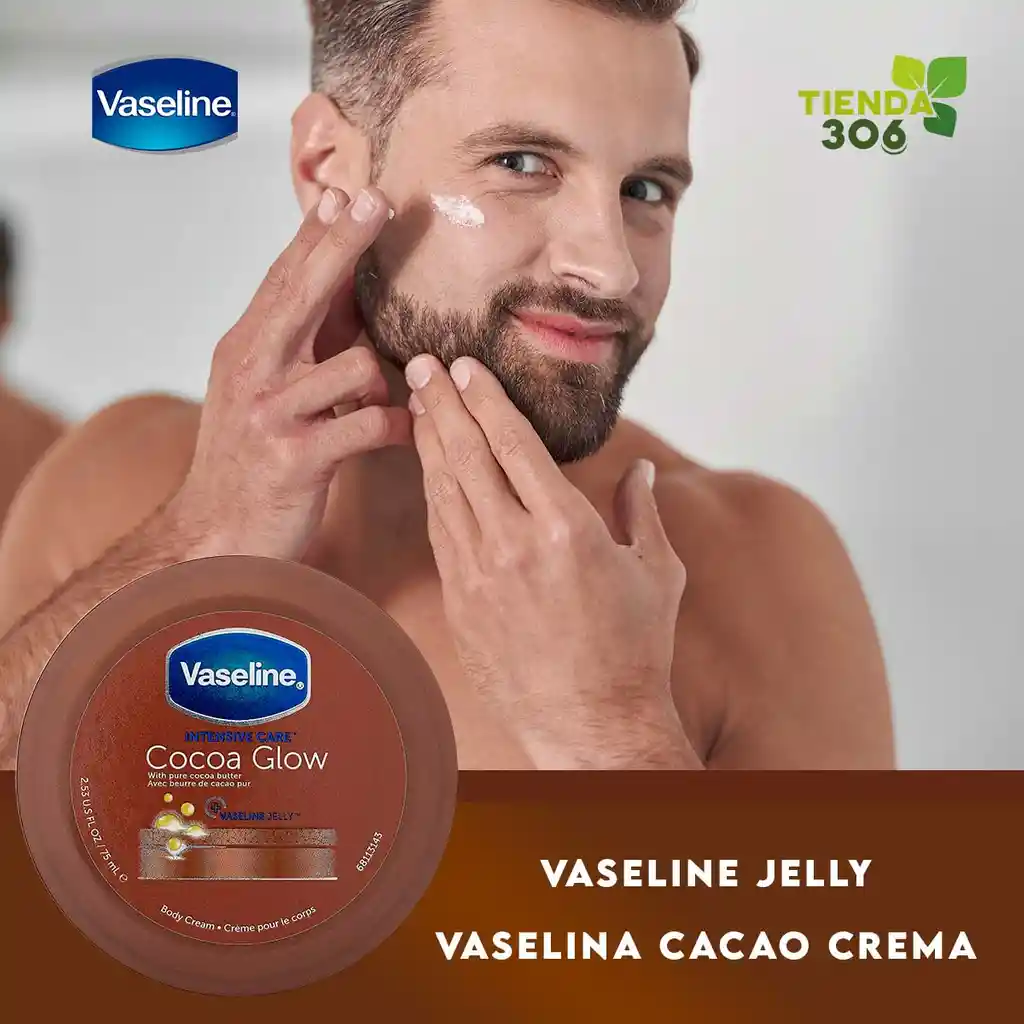 Vaseline Jelly Vaselina Cacao Glow Crema Corporal De Cuidado Intensivo 75ml E (2.53 Fl Oz)