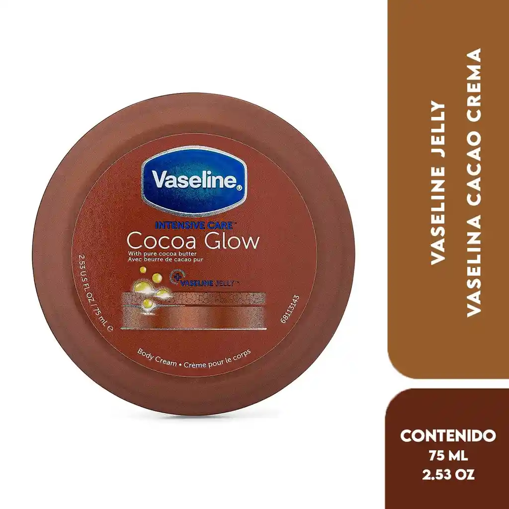 Vaseline Jelly Vaselina Cacao Glow Crema Corporal De Cuidado Intensivo 75ml E (2.53 Fl Oz)