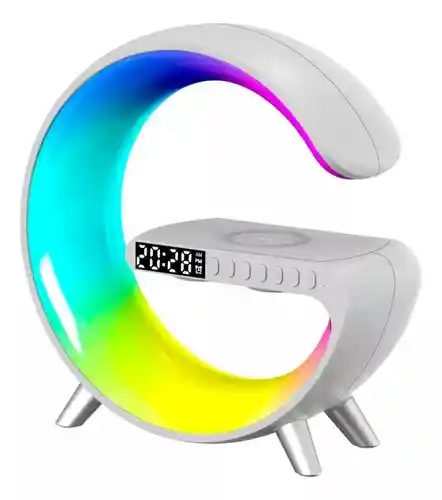 Lampara G Con Parlante, Cargador Inalambrico Reloj Y Alarma