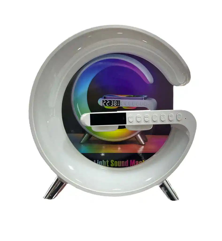Lampara G Con Parlante, Cargador Inalambrico Reloj Y Alarma