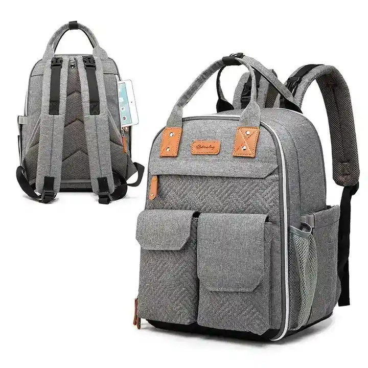 Pañalera Bolso Materno Multifuncional Cambiador Gris Ld2204