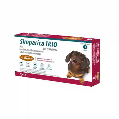 Simparica Trio 12 Mg Para Perros De 5-10 Kg (para Perros Y Cachorros De 8 Semanas De Edad En Adelante)