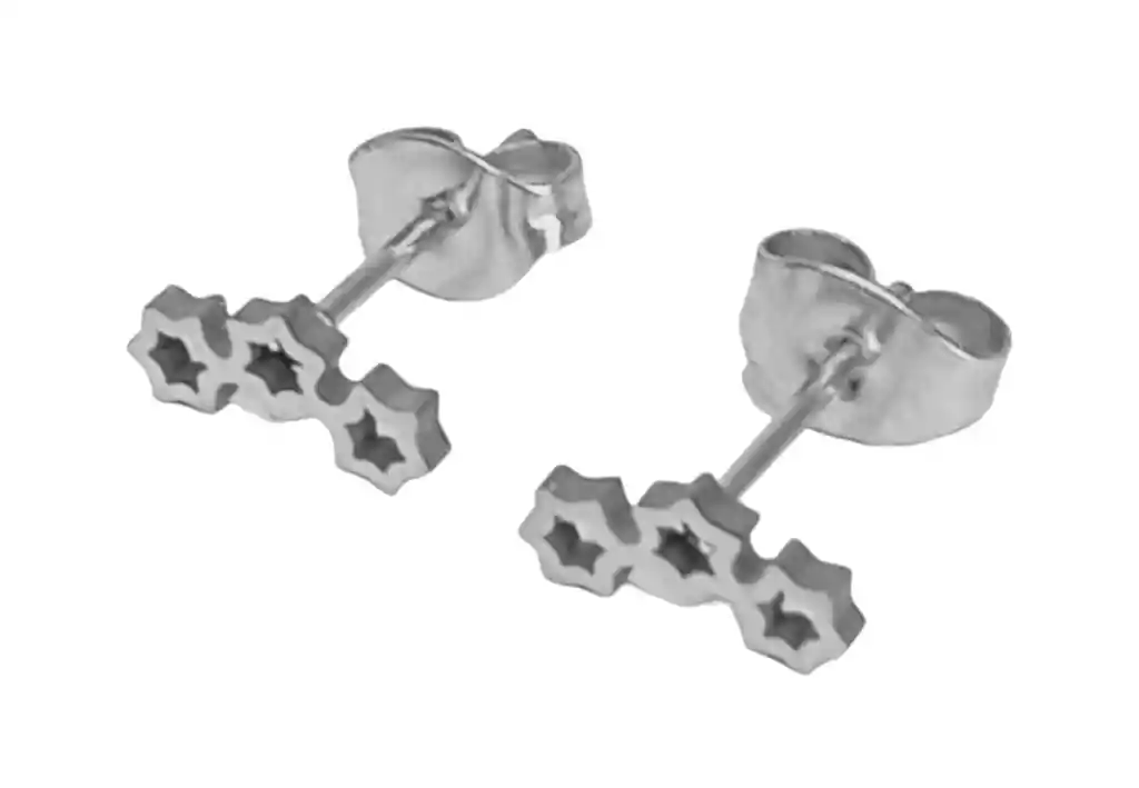 Arete Topo En Acero Diseño Tres Estrellas Plateadas