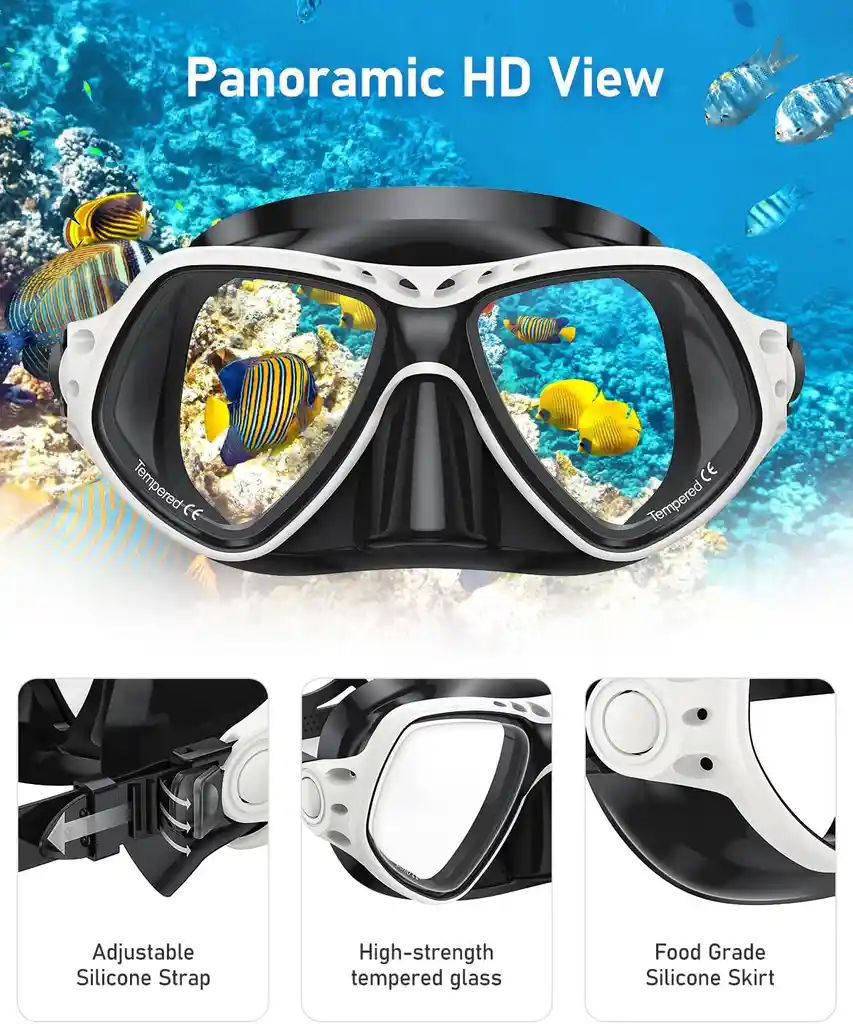 Kit Snorkel Careta Gafas Buceo Profesional Vidrio Templado