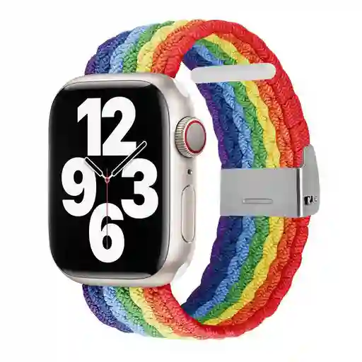 Correa Nylon Bordados Compatible Con Apple Watch Iwatch- 41/44/45mm Arcoiris Pride