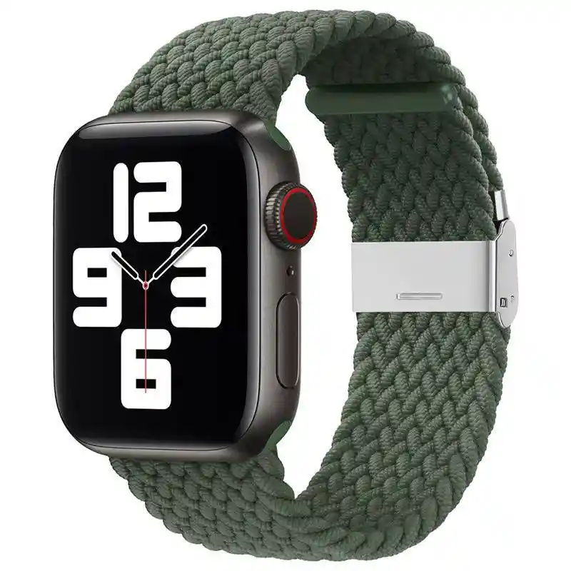 Correa Nylon Bordados Compatible Con Apple Watch Iwatch- 41/44/45mm Verde Ocuro