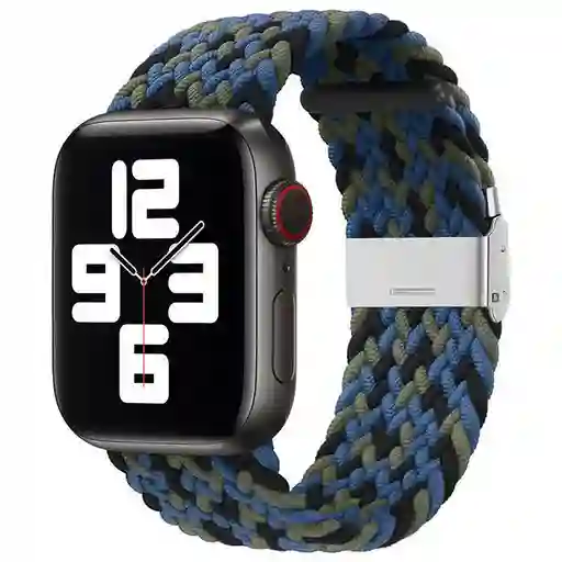 Correa Nylon Bordados Compatible Con Apple Watch Iwatch - 38/40/41mm Azul Con Negro Y Verde