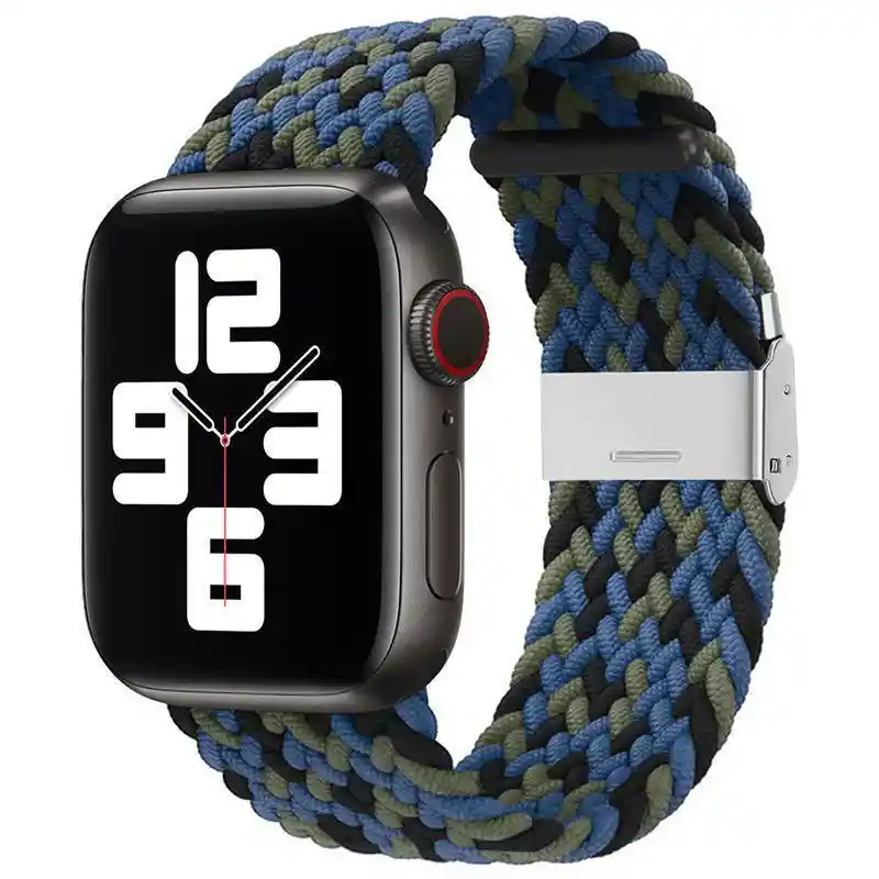 Correa Nylon Bordados Compatible Con Apple Watch Iwatch - 38/40/41mm Azul Con Negro Y Verde