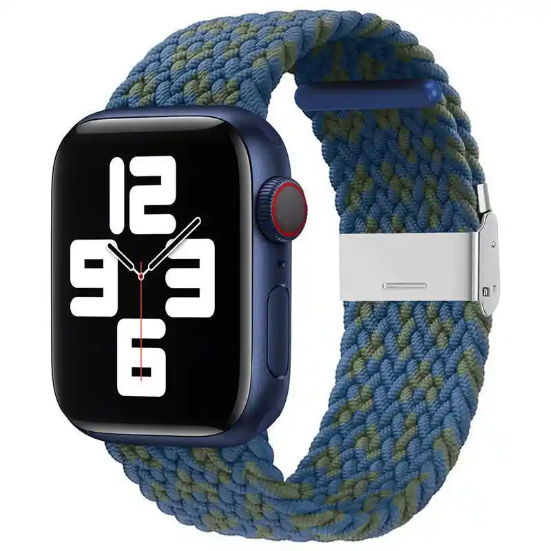 Correa Nylon Bordados Compatible Con Apple Watch Iwatch - 38/40/41mm Verde Con Azul