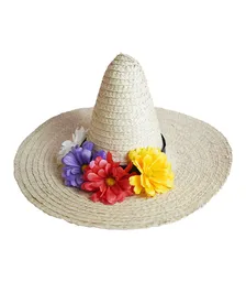 Sombrero Cono Mexicano Con Flores Diámetro 40 Cm