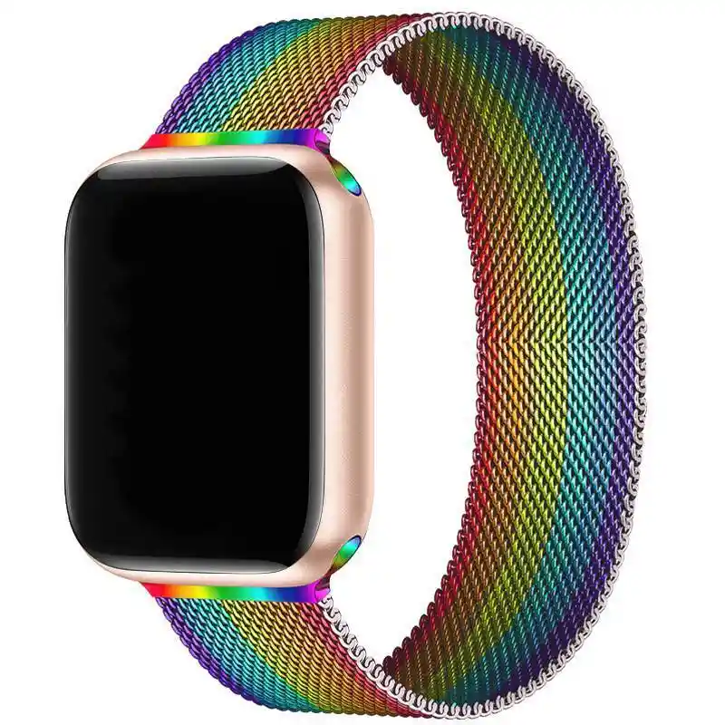 Correa Manilla Metálica Milanesa Imán Para Apple Watch Iwatch 38,40,41mm Arcoiris Pride