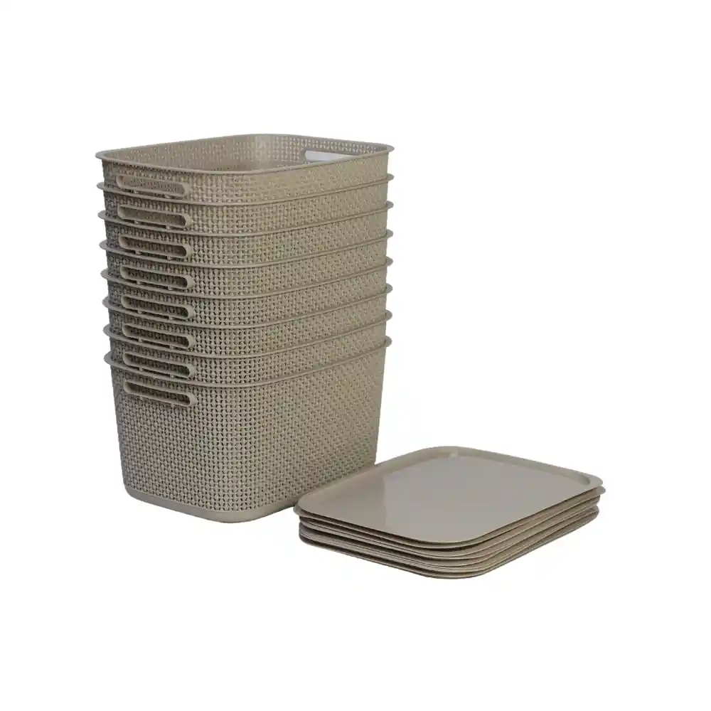 Cesta Canasta Organizadora Con Tapa Ratanx4 Beige