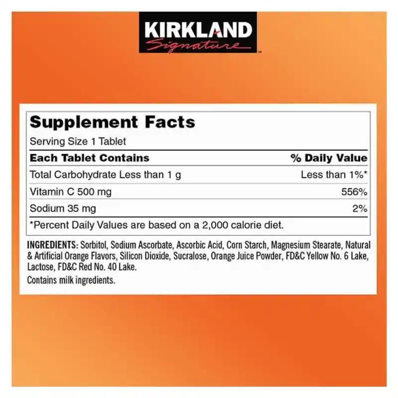 Kirkland Vitamina C Con Sodio 35 Mg Masticable 500 Tabletas