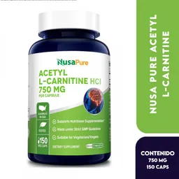 Nusa Pure Acetyl L-carnitine 750 Mg 150 Cápsulas Veganas