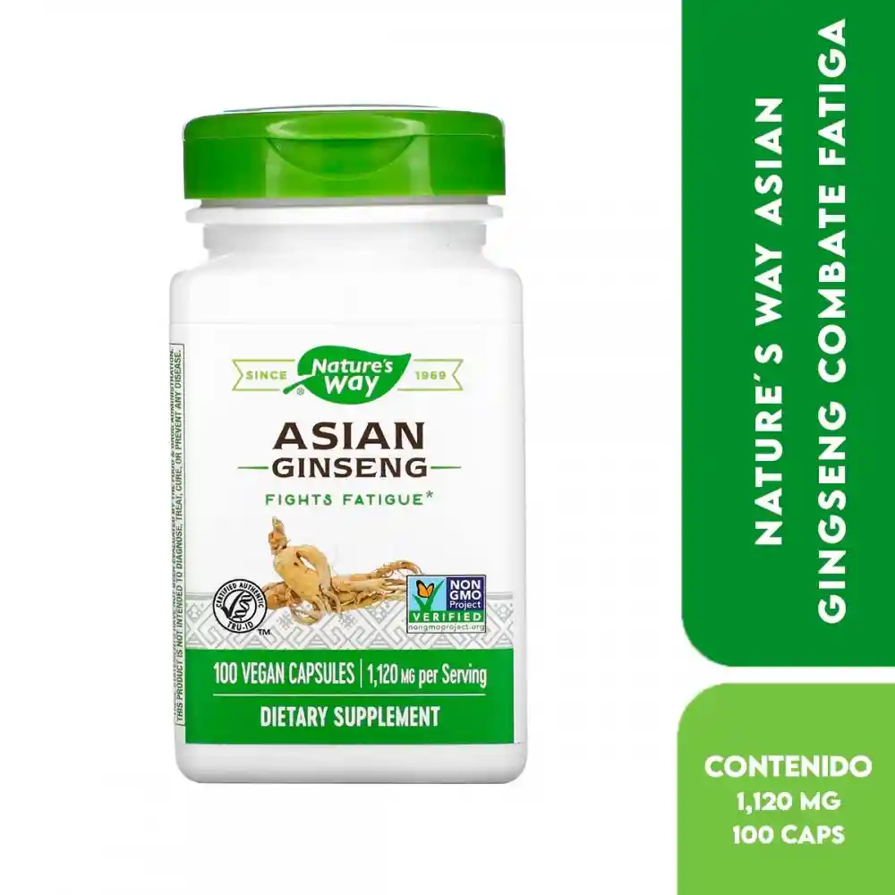 Nature's Way Asian Ginseng Combate La Fatiga 1,120 Mg Por Servicio 100 Cápsulas Veganas